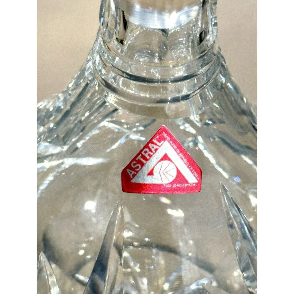 Astral Crystal Decanter Cut Glass Starburst Pattern w Stopper Vintage Barware